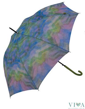 Woman's Long  Umbrella Bisetti 34148 multi colors with green handle