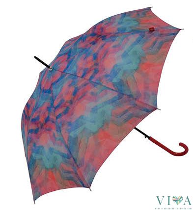 Woman's Long  Umbrella Bisetti 34148 multi colors with red handle