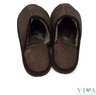 Мъжки чехли от естествена кожа-тъмнокафяв меланж